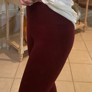 "Cozy Days" Thick Fleece Ribbed Waistband Leggings Stretch Yoga Lounge Pants Burgundy