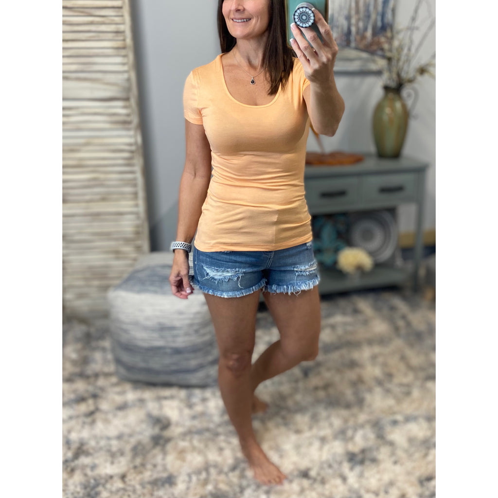 Very Sexy Melange Tissue Scoop Neck Boyfriend Tee Shirt Lightweight Orange