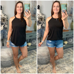 Tri Rocker Racerback Scoop Neck Floaty Trendy Tank Top Black S/M/L/XL