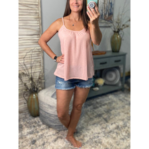 “Go With The Flow" Scoop Neck Spaghetti Strap Floaty Textured Tank Shirt Top Blush Pink S/M/L/XL