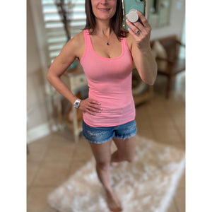 "Can't Touch This" Ribbed Racerback Low Scoop Boy Beater Cleavage Tank Top Neon Pink 1X/2X/3X