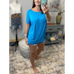PIKO Dolman Wide Open Boat Neck Dolman Sleeve Tunic Top Shirt Blue S/M/L
