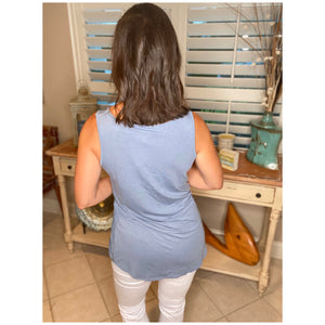 Scoop Neck Adjustable Ruched Side Tie Loose Sleeveless Tank Top Blue S/M/L/XL