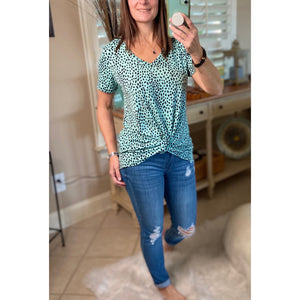 “Up Is The Only Way” Leopard Short Sleeve V-Neck Bottom Floaty Top Mint Black S/M/L