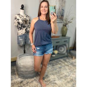 Tri Rocker Racerback Scoop Neck Floaty Trendy Tank Top Navy Blue S/M/L/XL