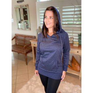 “I Can’t Wait for Winter” Kangaroo Pocket Drawstring Hoodie Banded Bottom Raglan Sleeve Navy