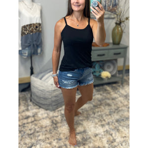 “Perfect Places” Ribbed Scoop Spaghetti Strap Cami Tank Top Black S/M/L
