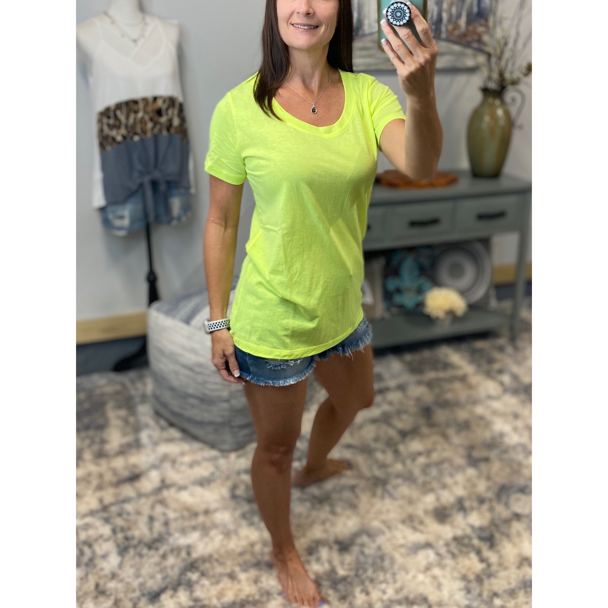 "Neon Rainbow" Loose Floaty Scoop Neck Boyfriend Tee Shirt Melange Neon Yellow S/M/L