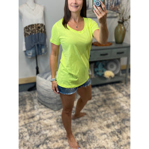 "Neon Rainbow" Loose Floaty Scoop Neck Boyfriend Tee Shirt Melange Neon Yellow S/M/L