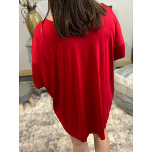 PIKO Dolman Wide Open Boat Neck Dolman Sleeve Tunic Top Dress Red