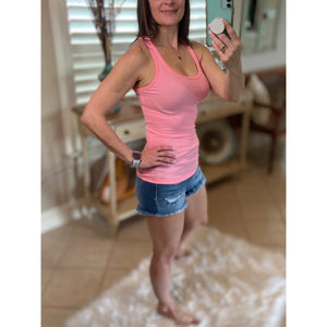 "Can't Touch This" Ribbed Racerback Low Scoop Boy Beater Cleavage Tank Top Neon Pink 1X/2X/3X