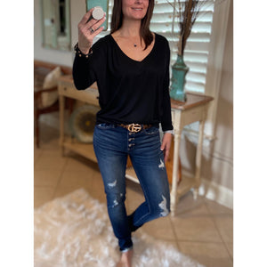 Dolman Open Neck Batwing Blouse Shirred Long Sleeve Top Shirt Black S/M/L