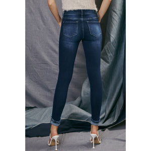 "We Can Do This" KanCan Denim Distressed Zip Fly Skinny Stretch Jeans Medium Wash Blue