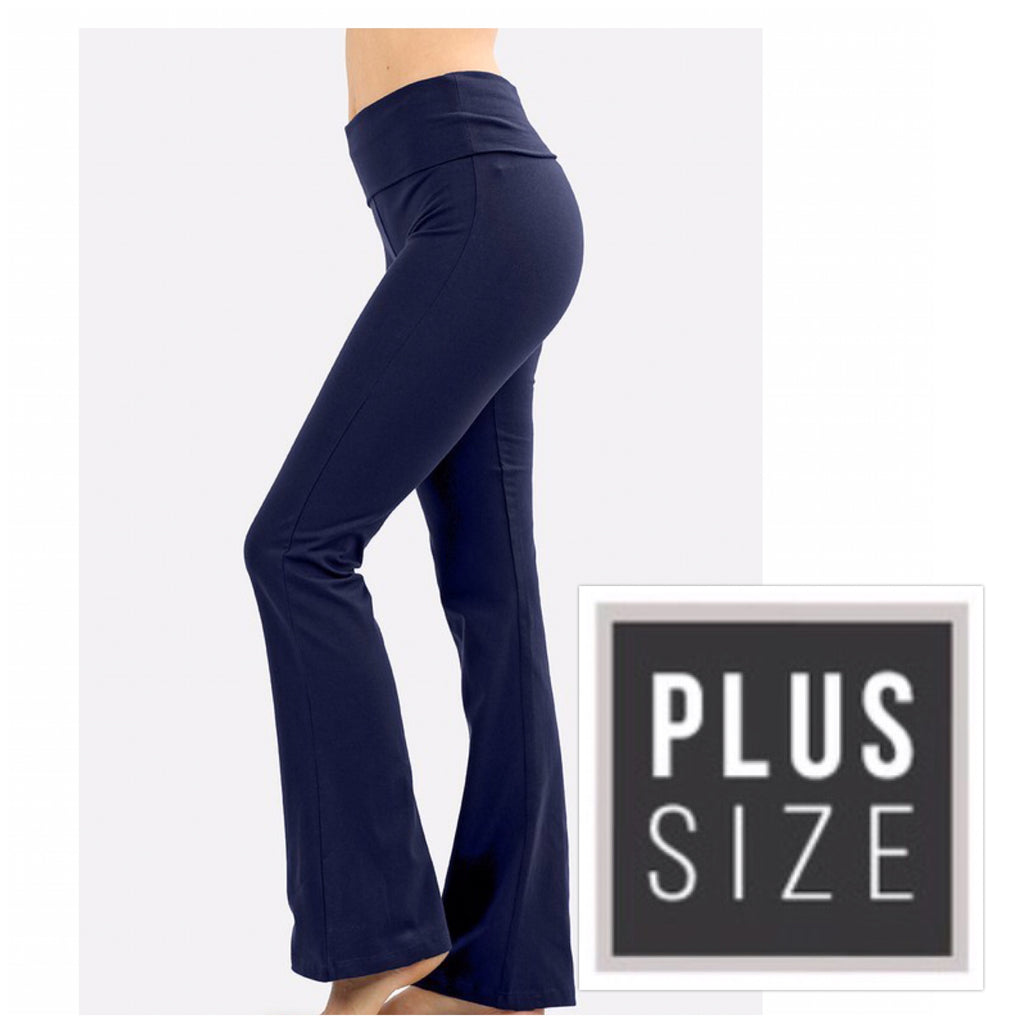 “Head Over Heels” Plus Low Rise Leggings Stretch Yoga Lounge Fold Pants Gym Workout Navy 1X/2X/3X