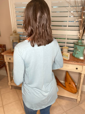 V-Neck Floaty Animal Print Leopard Pocket Long Sleeve Blue S/M/L/XL