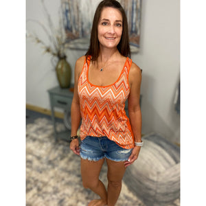 "Crushing It" Chevron Striped Low Cut Summer Racerback Floaty Tank Top Tunic Orange S/M/L