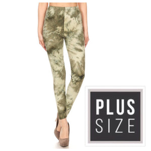 Tie Dye Fitted High Waist Leggings Stretch Lounge Pants Green Plus OS