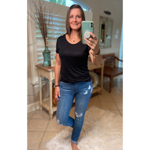 Very Sexy Sheer Burnout Melange Tissue Scoop Neck Top Shirt Tee Black S/M/L