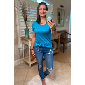 Very Sexy Sheer Burnout Melange Tissue Scoop Neck Top Shirt Tee Jade S/M/L