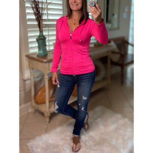 Sexy Sporty Slimming Seamless Zipper Lightweight Hoodie Jacket Pockets Neon Pink OS