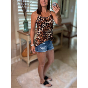 “Heat Wave” Reversible Leopard Low Scoop Or V-Neck Tank Shirt Top Brown S/M/L/XL