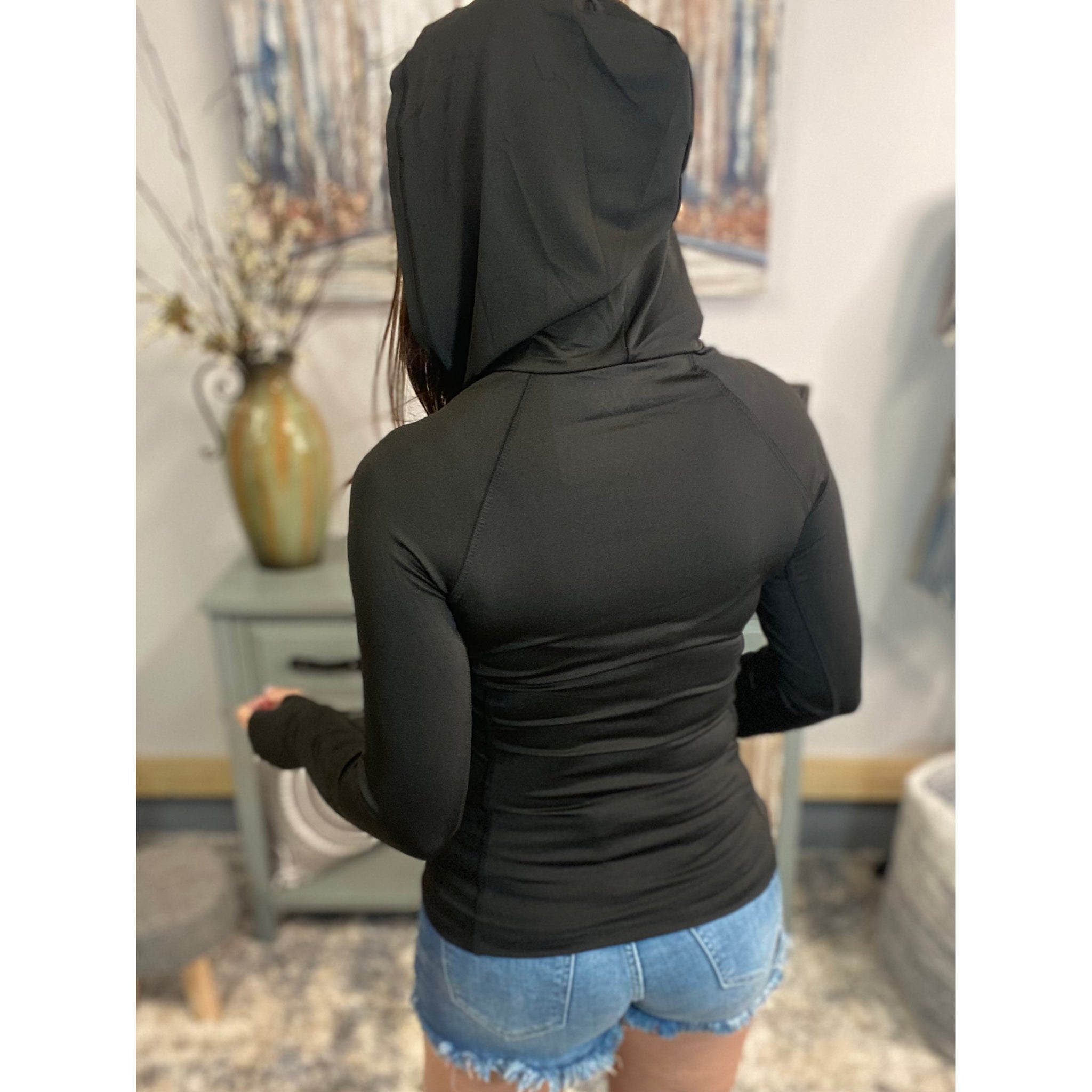 “Can’t Blame a Girl” Sexy Sporty Slimming Seamless Zipper Lightweight Hoodie Jacket Pockets Black S/M/L
