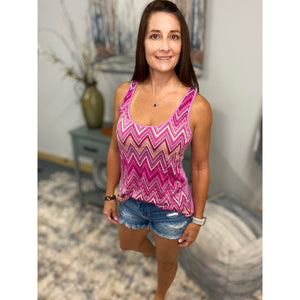 "Crushing It" Chevron Striped Low Cut Summer Racerback Floaty Tank Top Tunic Purple S/M/L