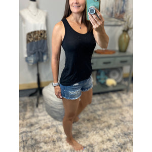 Zipper Racerback Sleeveless Scoop Neck Cleavage Floaty Summer Tank Top Black