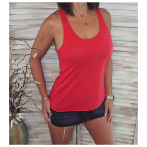 Sexy Scoop Neck Racerback Floaty Sleeveless Raw Edge Hem Tank Top Red S/M/L