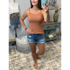 “Perfect Places” Ribbed Scoop Spaghetti Strap Cami Tank Top Mocha S/M/L