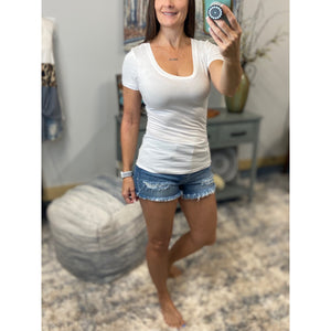 "Basic Babe" Low Cut Scoop Neck Cleavage Baby Slimming Basic Tee Shirt White 1X/2X/3X