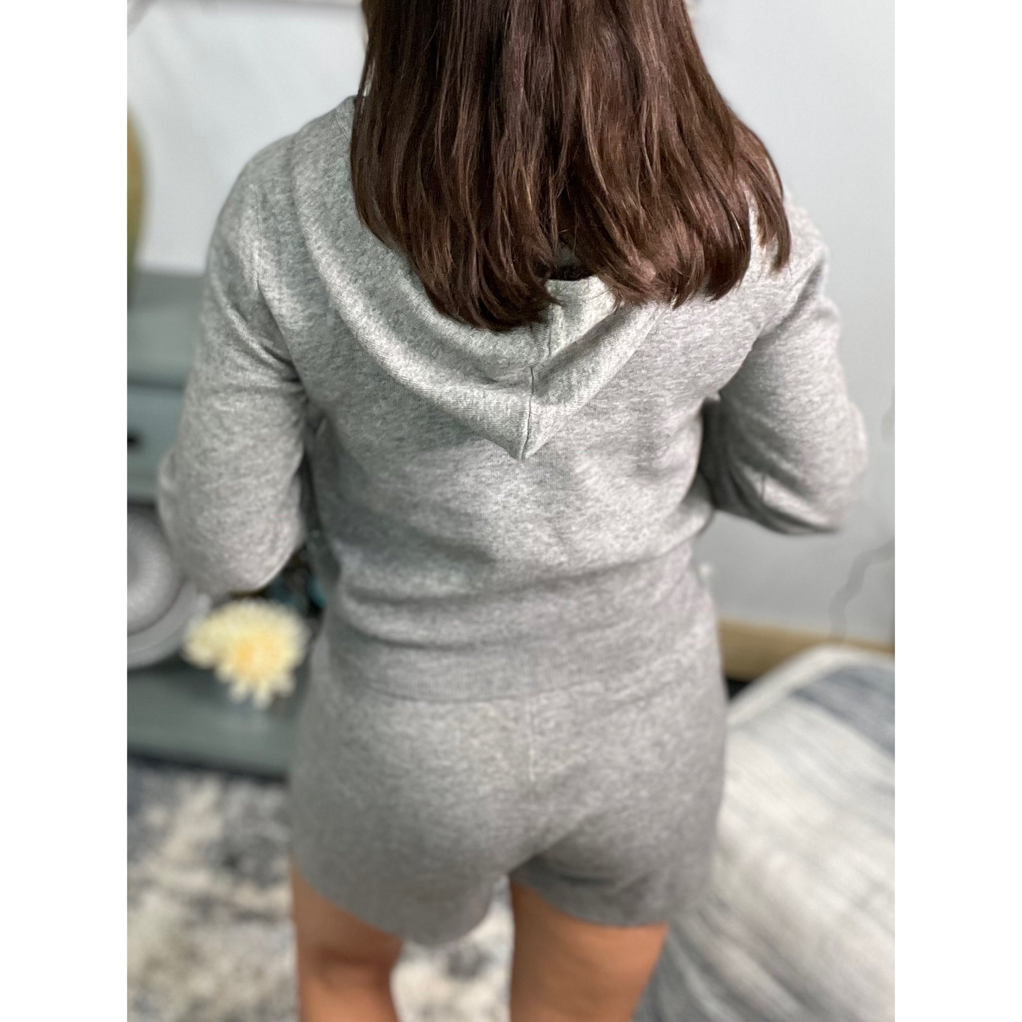 “Wrapped in Cozy” Knit Sweater Dressy Lounge Hoodie Kangaroo Drawstring Top & Bottom Set Gray S/M/L