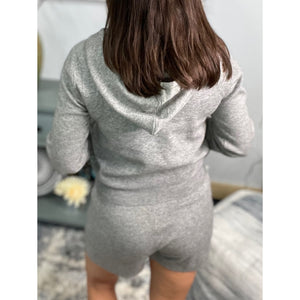 “Wrapped in Cozy” Knit Sweater Dressy Lounge Hoodie Kangaroo Drawstring Top & Bottom Set Gray S/M/L