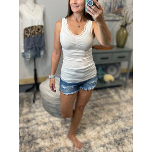 Very Sexy V-Neck Lace Stretch Low Cut Cleavage Dressy Slim Cami Top Cream S/M/L