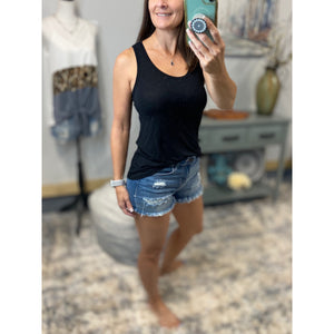 Zipper Racerback Sleeveless Scoop Neck Cleavage Floaty Summer Tank Top Black