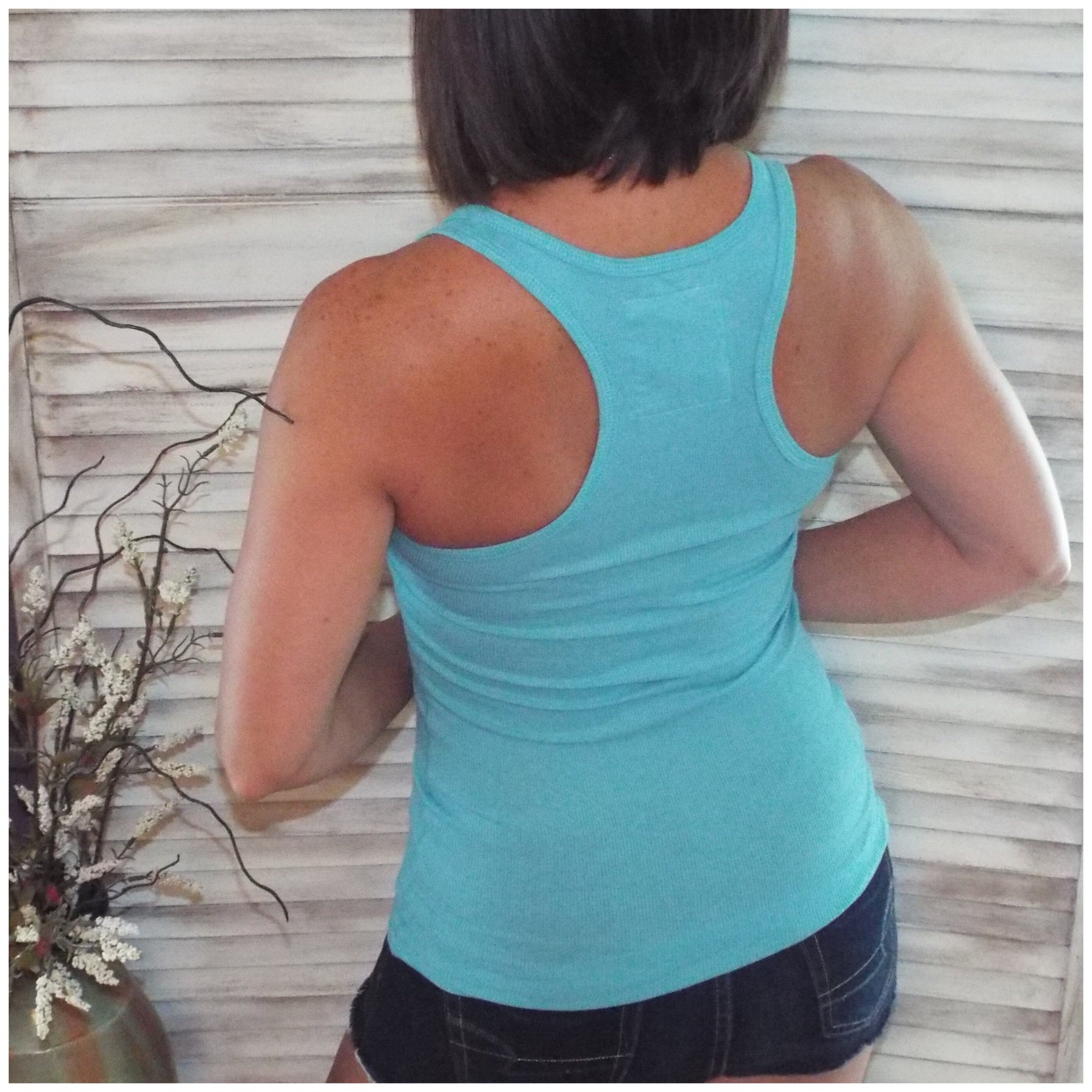 "Can't Touch This" Ribbed Racerback Low Scoop Boy Beater Cleavage Tank Top Dark Mint S/M/L/XL