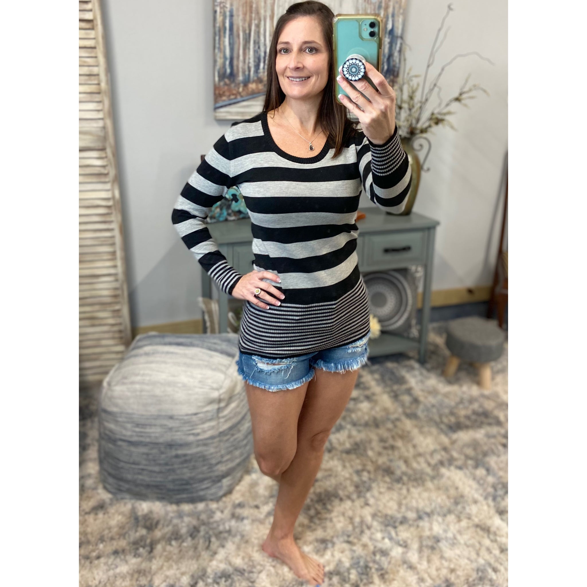 Very Sexy Scoop Neck Striped Preppy Tunic Sweater Blouse Shirt Top S/M/L/XL