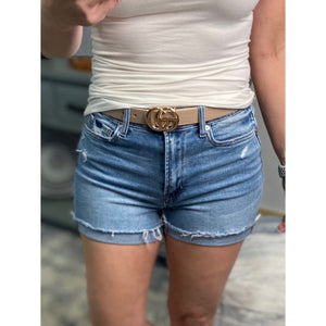“I’m Torn” Distressed Denim Medium Faded Jean Shorts Pockets Cuff Zip Up Blue