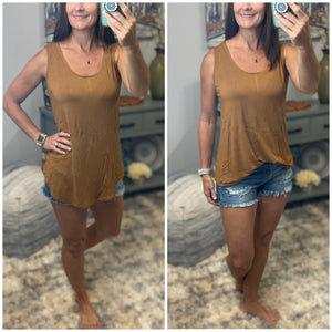 Scoop Neck Floaty Sleeveless Round Hem Tank Top Brown S/M/L/XL