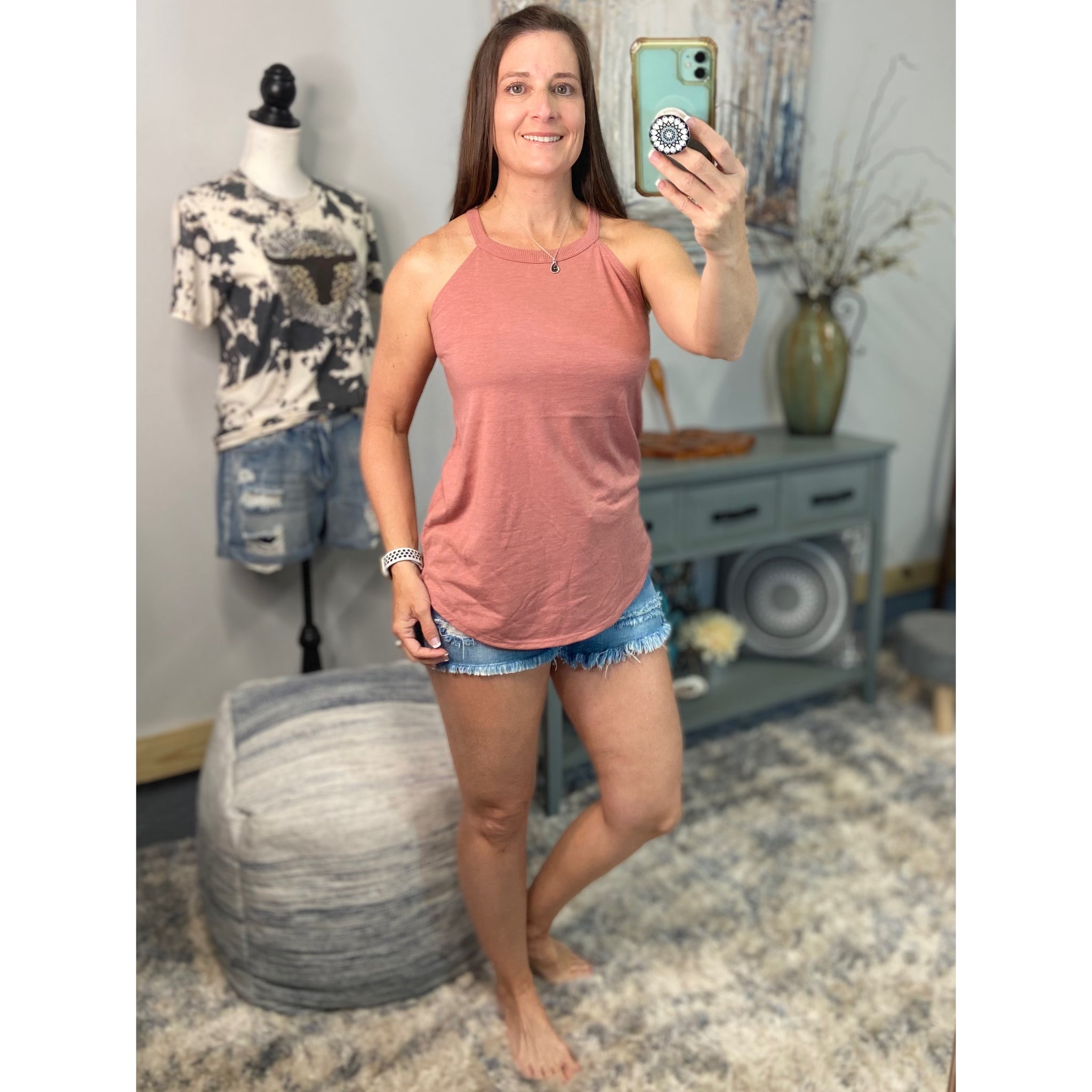 Tri Rocker Racerback Scoop Neck Floaty Trendy Tank Top Blush Pink S/M/L/XL