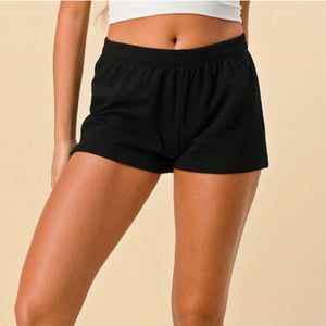 “Taylor Shorts” Sporty Tin Ribbed Elastic Waist Shorts Black S/M/L