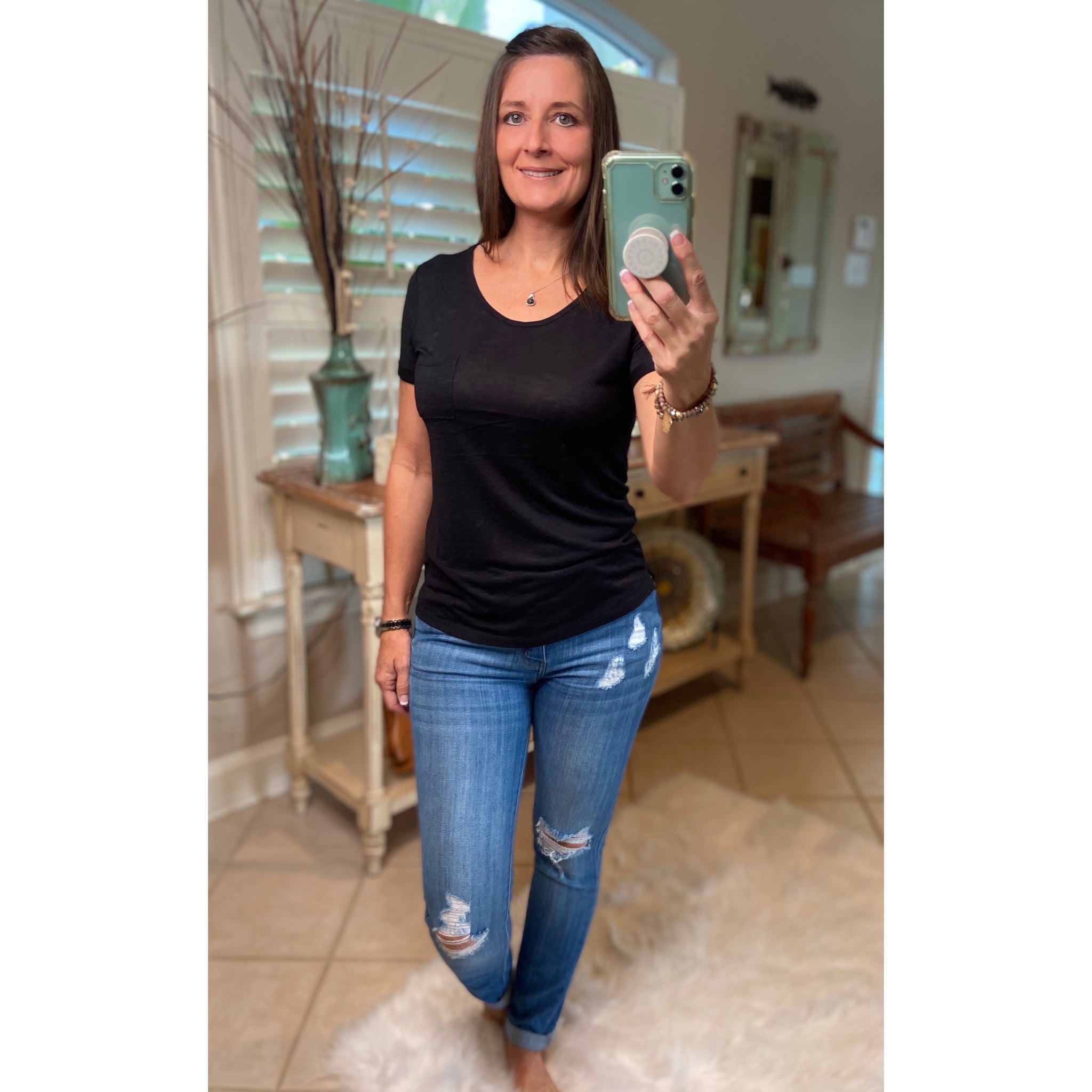Very Sexy Sheer Burnout Melange Tissue Scoop Neck Top Shirt Tee Black S/M/L