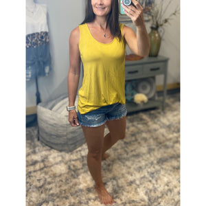 Scoop Neck Floaty Sleeveless Round Hem Tank Top Yellow S/M/L/XL