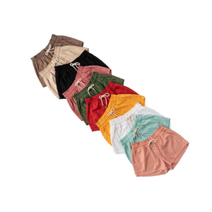 Basic Linen Pocket Drawstring Elastic Waist Dressy Shorts Bottoms Peach S/M/L