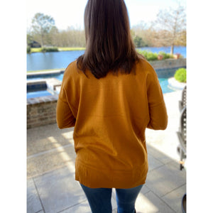 “When You’re Next To Me” Oversized Sweater V Neck Split Side Banded Bottom Mustard
