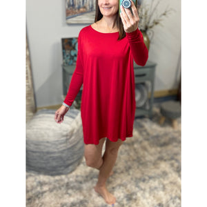 PIKO Dolman Wide Open Boat Neck Dolman Sleeve Tunic Top Dress Red