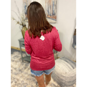 "Amanda" Sequined V-Neck Floaty Self Tie Color Block Long Sleeve Burgundy S/M/L
