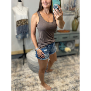 Speckled Low Cut Summer Racerback Ribbed Floaty Tank Top Tunic Cocoa S/M/L