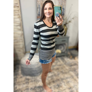 Very Sexy Scoop Neck Striped Preppy Tunic Sweater Blouse Shirt Top S/M/L/XL