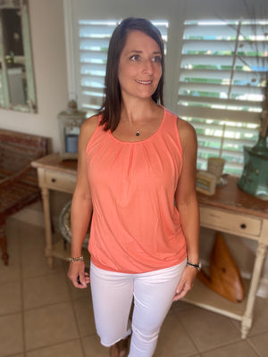 Very Sexy Pleated Scoop Neck Sleeveless Halter Banded Tank Cami Top Coral